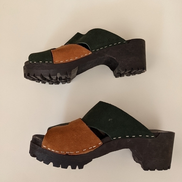 VINTAGE Swedish clogs leather suede platform boho bohemian hippie 38 /7 - Picture 4 of 10